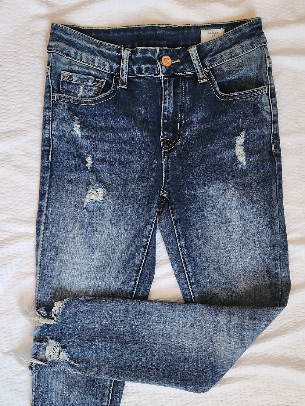 Bridge by GLY Mid Rise Ankle Skinny Crop Jeans Distressed Ripped Chewed Hem 24 - Picture 11 of 11